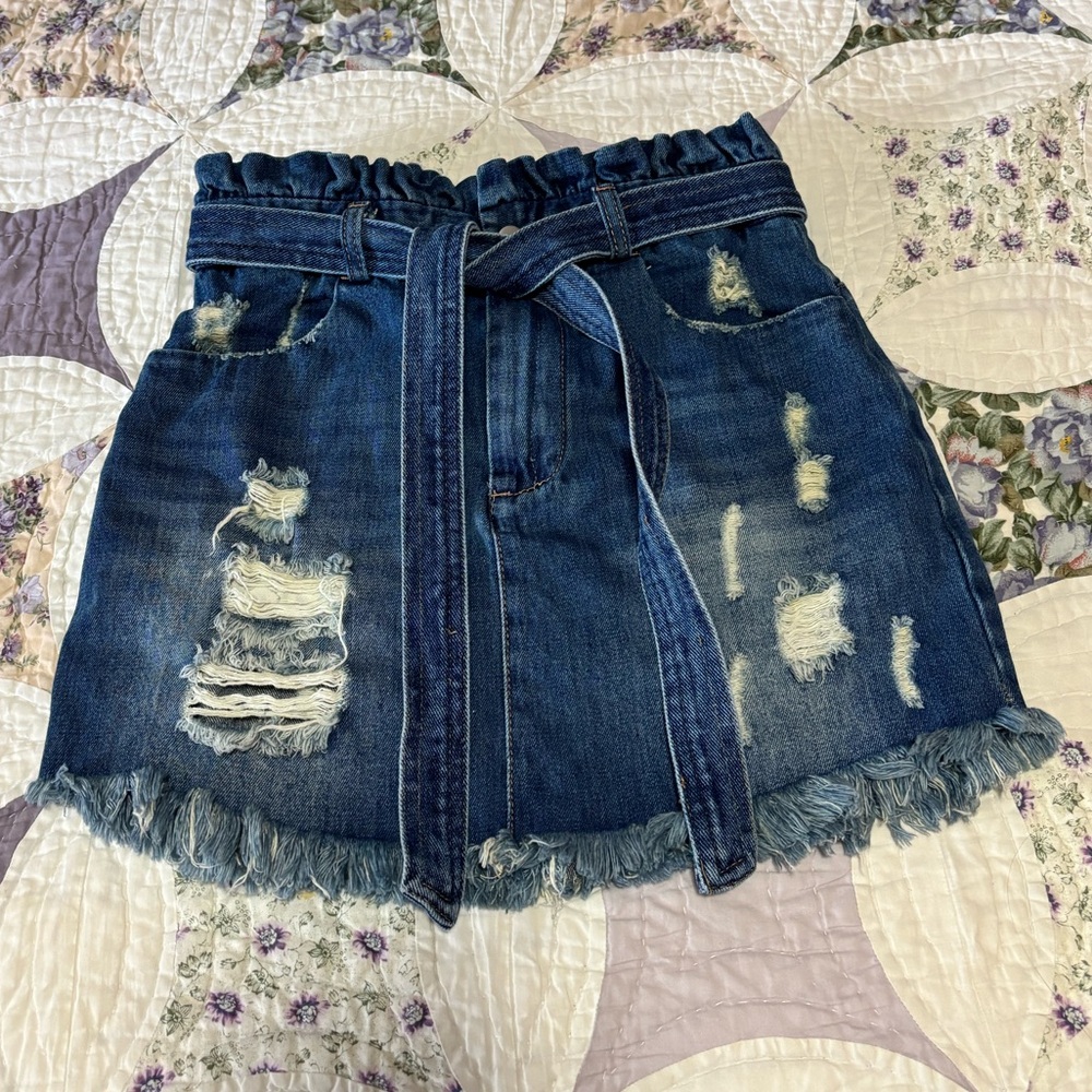 Hayden Blue Distressed Denim Mini Skirt